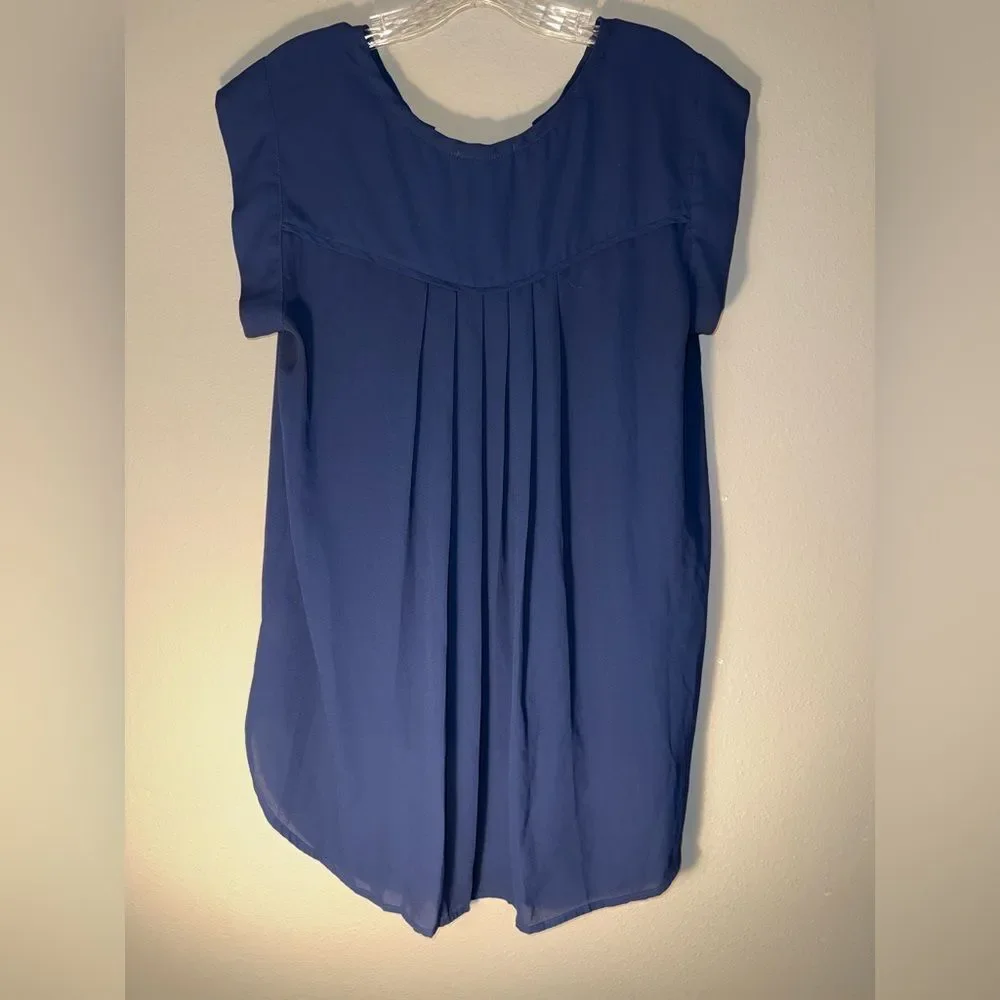 Pleione womens Royal Blue V-Neck Short sleeve Blouse Large career Officewear 731